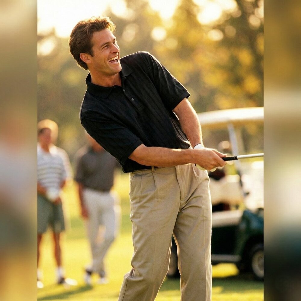 PGA Tour Mens L Polo Shirt Black Tonal Stripe Golf Moisture Wicking Minimalist